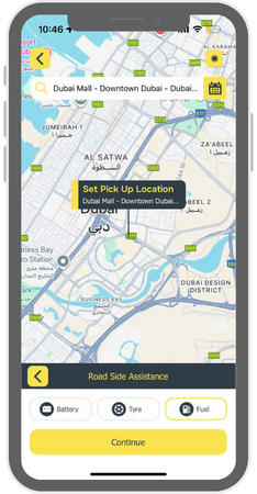 Towr Fuel Service App Screenshot - Emergency fuel delivery booking interface